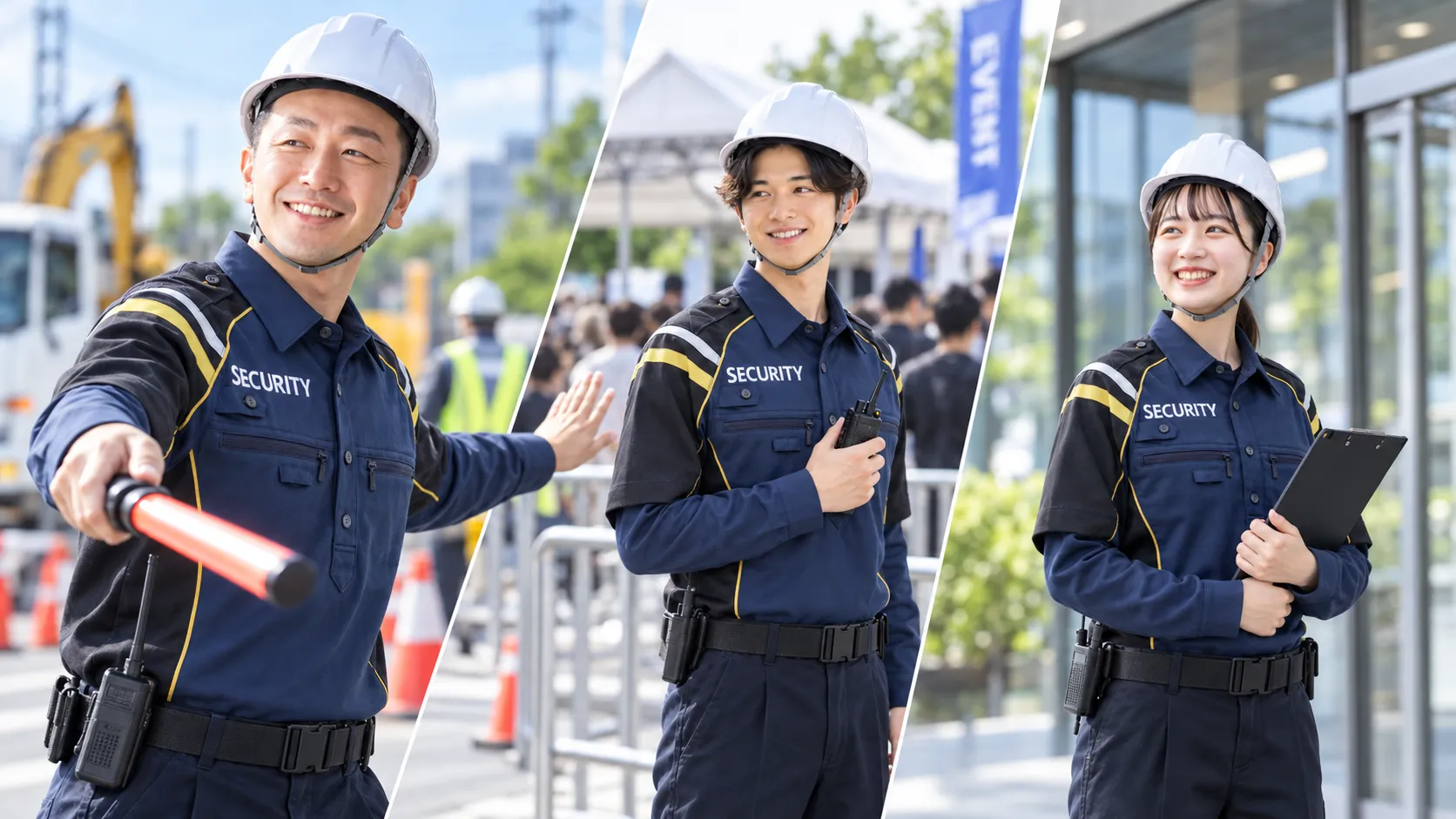 交通誘導・イベント・施設で働く制服姿の警備スタッフ